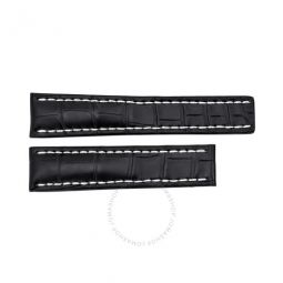 Black Watch Band Strap with White Contrast Stitching 22-20mm