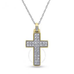 3/4 ct Lab Grown Diamond Cross Necklace Yellow Gold Flashed Sterling Silver