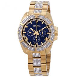 Crystal Blue Dial Multifuncrtion Mens Watch