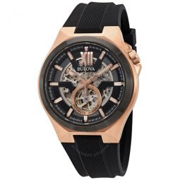Classic Automatic Black Dial Black Silicone Mens Watch
