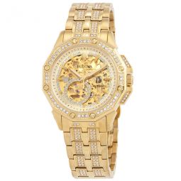 Octava Automatic Crystal Gold Skeleton Dial Mens Watch