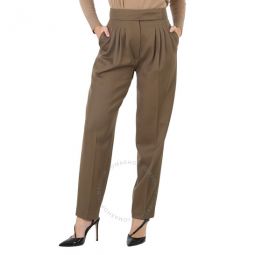 Marleigh Warm Taupe Wool Twill Pleat Detail Tailored Trousers, Brand Size 8 (US Size 6)