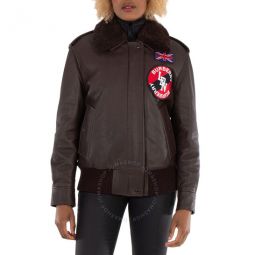 Ladies Dark Brown Shandwick Detchable Shearling Collar Flight Jacket With Warmer, Brand Size 8 (US Size 6)