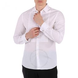 Mens White Cotton Poplin Embellished Dress Shirt, Brand Size 40 (Neck Size 15.75)