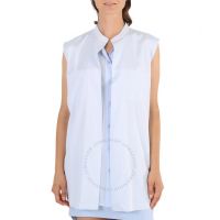 Ladies Pale Blue Suziesl Logo Detail Sleeveless Silk Crepe De Chine Shirt, Brand Size 2 (US Size 0)