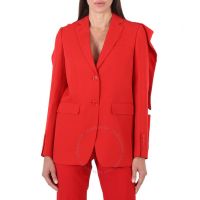 Ladies Bright Red Grain De Poudre Wool Panel Detail Tailored Blazer Jacket, Brand Size 2 (US Size 0)