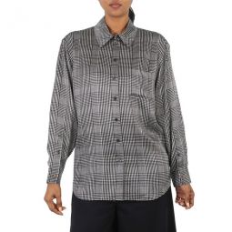 Ladies Monochrome Carlota Checked Long-Sleeve Silk Shirt, Brand Size 4 (US Size 2)