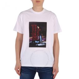 Mens Optic White Photo Print Cotton T-Shirt, Size XX-Small