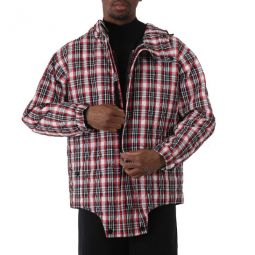 Bright Red Check Diamond Quilted Cut-Out Hem Parka, Size Small