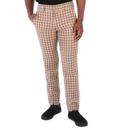 Mens Soft Fawn Gingham Wool Tailored Trousers, Brand Size 52 (Waist Size 35.8)