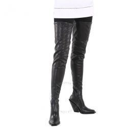 Ladies Black Stretch Leather Over-The-Knee Boots, Brand Size 37 ( US Size 7 )