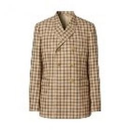 Mens Soft Fawn Gingham Wool Tailored Blazer, Brand Size 48S (US Size 38S)