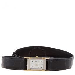 Black Faux Watch Detail Leather Belt, Size 95 cm
