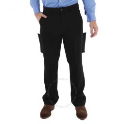 Black Grain De Poudre Wool Panel Detail Tailored Trousers, Brand Size 48 (Waist Size 32.7)