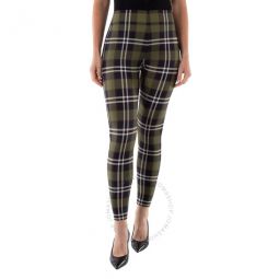 Ladies Dark Olive Green Tully Vintage Check Leggings, Size X-Small