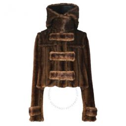 Ladies Brown Reconstructed Faux Fur Duffle Coat, Brand Size 4 (US Size 2)