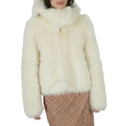 Mohair Blend Teddy Jacket In Natural White, Brand Size 4 (US Size 2)