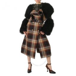 Shearling Trimmed Check Trench Coat, Brand Size 4 (US Size 2)