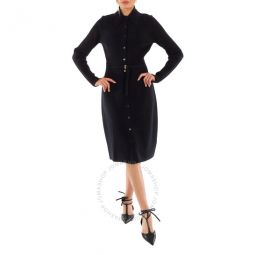 Black Kelsee Monogram Motif Rib Knit Wool Dress, Size Large