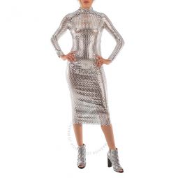 Silver Thalia Metallic Paillette-Embellished Mesh Dress, Brand Size 6 (US Size 4)