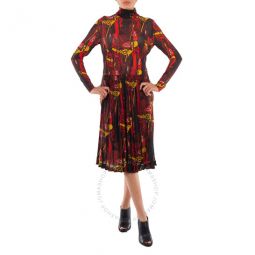 Ladies Black IP Pattern Printed Long-Sleeve Dress, Brand Size 8 (US Size 6)