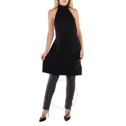 Ladies Black Silk Bib Funnel-Neck Sleeveless Dress, Brand Size 4 (US Size 2)