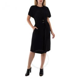 Ladies Black Eileen Satin Cape-Sleeve Midi Dress, Brand Size 8 (US Size 6)