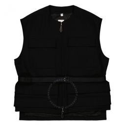 Mens Black Belted Utility Wool Vest, Brand Size 52 (US Size 42)