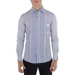 Pale Blue Pattern Caulfield Contrast Check Shirt, Size X-Small