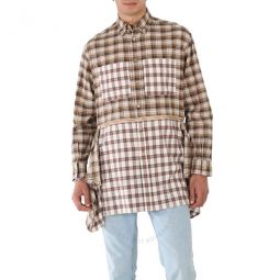Mens Dark Olive Check Zipped Hem Check Flannel Shirt, Size Large