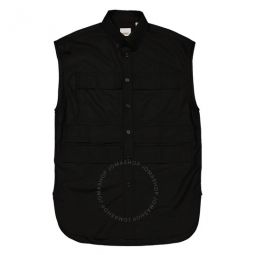 Black Cotton Poplin Panel Detail Sleeveles Shirt, Size Small