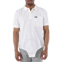 Optic White Cut-Out Hem Reconstructed Cotton Polo Shirt, Size XX-Small
