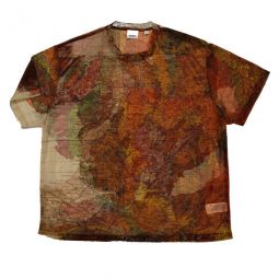 Mens Bright Orange Map Print Mesh T-Shirt, Size Small