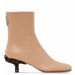 Beige Jamila Monogram Heel Detail Boots, Brand Size 36 ( US Size 6 )