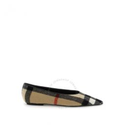 Ladies Madelina Archive Beige Checked Ballerina Flats, Brand Size 40 ( US Size 10 )