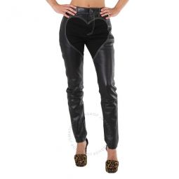 Ladies Black Skinny Fit Denim Heart Motif Lambskin Pants, Brand Size 14 (US Size 12)