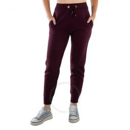 Ladies Deep Maroon Mannon Colour-Block Knit Trackpants, Size X-Small