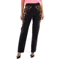 Kiana Floral Embroidered Wool-Blend Pants, Brand Size 8 (US Size 6)