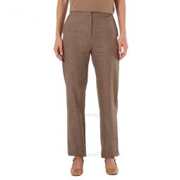 Ladies Brown Cashmere Check Linen Wool Cashmere Trousers, Brand Size 4 (US Size 2)