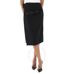 Ladies Black Asymmetrical Wrap Midi Skirt, Brand Size 6 (US Size 4)