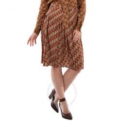 Honey Beige Tiger Print Pleated Midi Skirt, Brand Size 6 (US Size 4)