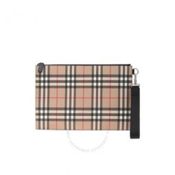 Archive Beige Vintage Check E-canvas And Leather Zip Pouch