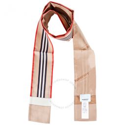 Icon Stripe Print Silk Skinny Scarf