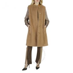 Ladies Camel Sleeveless Mid-Length Single-Breasted Coat, Brand Size 12