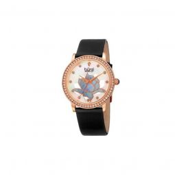 Womens Black Genuine Leather Mother of Pearl Dial