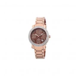Womens Diamond Rose-Tone Stainless Steel Brown Dial