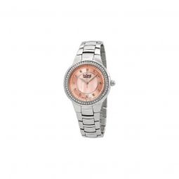 Womens Diamond Stainless Steel Pink Mother of Pearl Dial SS