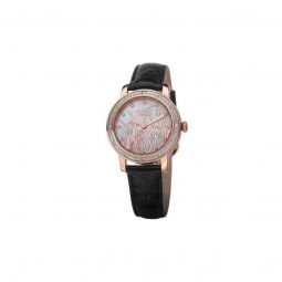 Womens Diamond Black Gen Leather Mother of Pearl Dial Rose-Tone SS