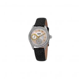 Womens Black Genuine Leather Silver-Tone Dial