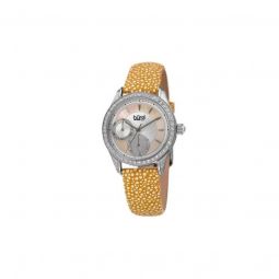 Womens Yellwo Polka Dot Leather Mother Of Pearl Dial